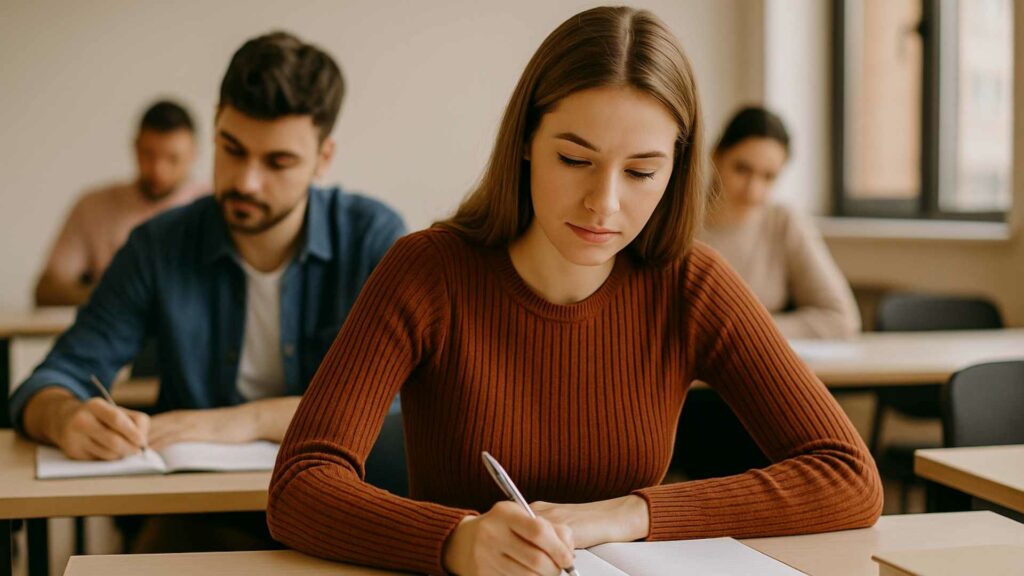 opositores estudiando en un aula de estudio